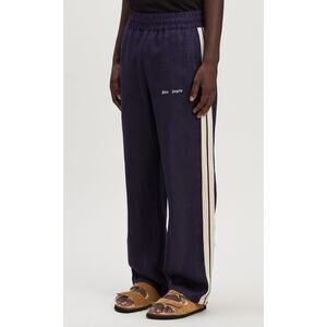 PALM ANGELS Classic Logo Striped Linen Track Pant Navy Off White